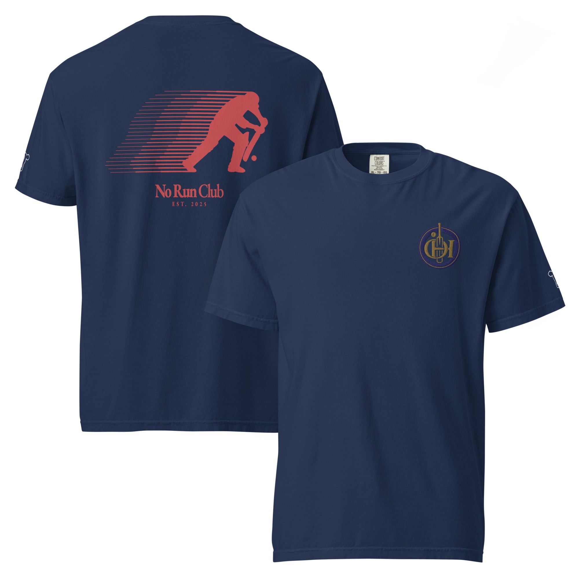 Black t-shirt with red and yellow text and design on the back