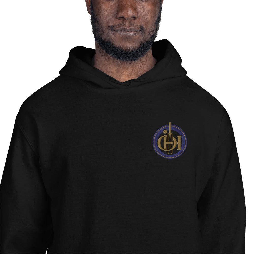 Person wearing a black hoodie with 'Hartford CT' text on a white background