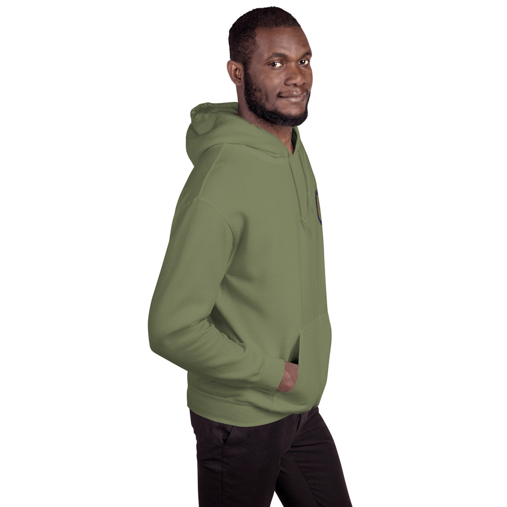 Man wearing a green hoodie on a white background