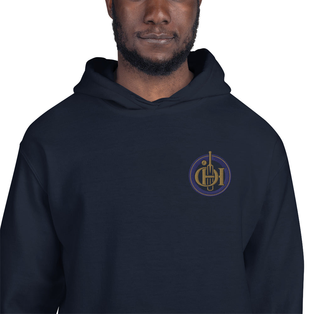 Person wearing a black hoodie with 'Hartford CT' text on a white background